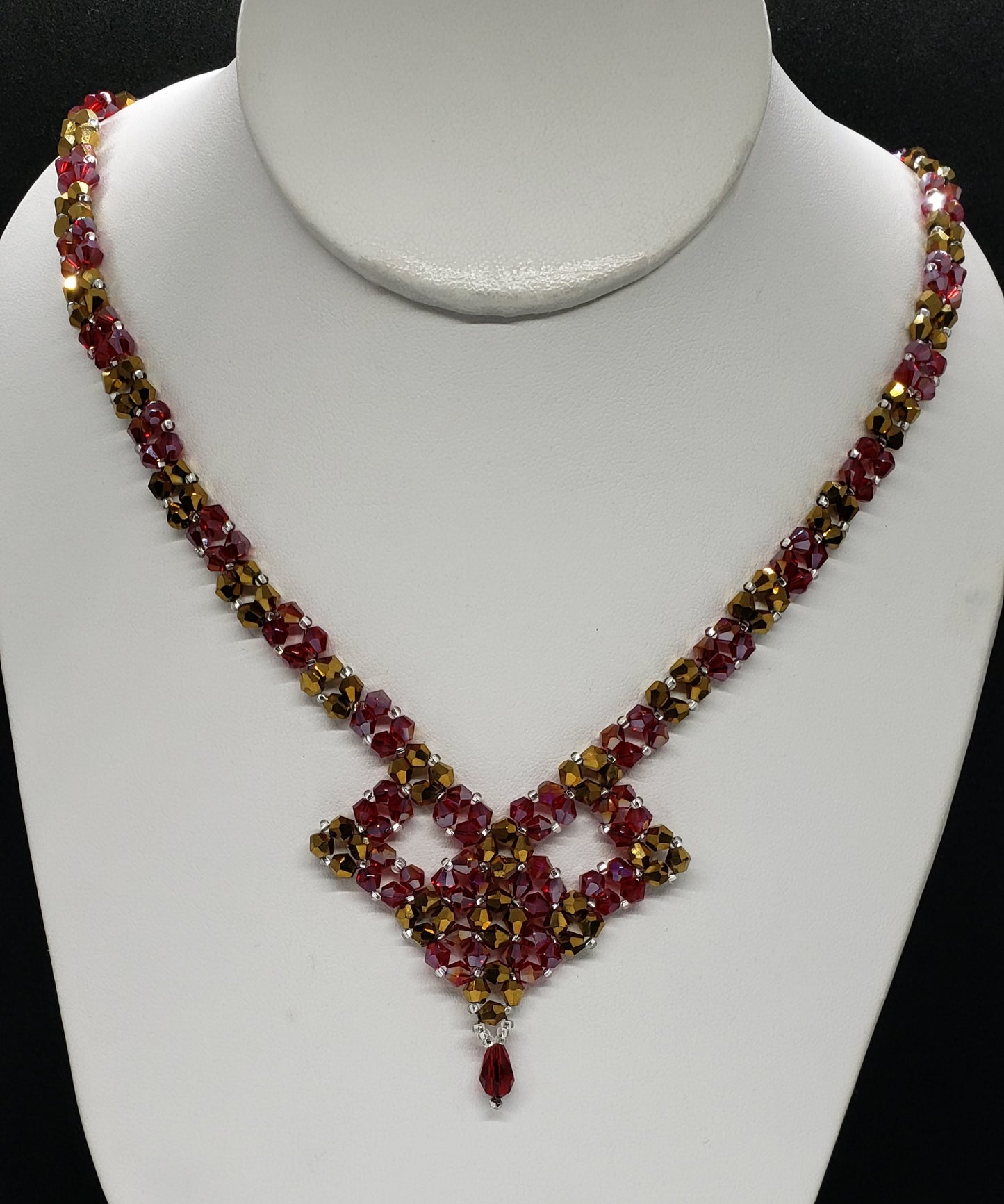 Geometric Ruby Red Heart Pendant Necklace