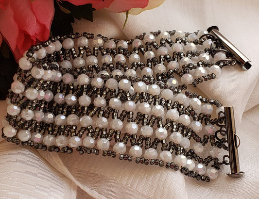 Off White and Grey/Silver Netted Cuff Bracelet
