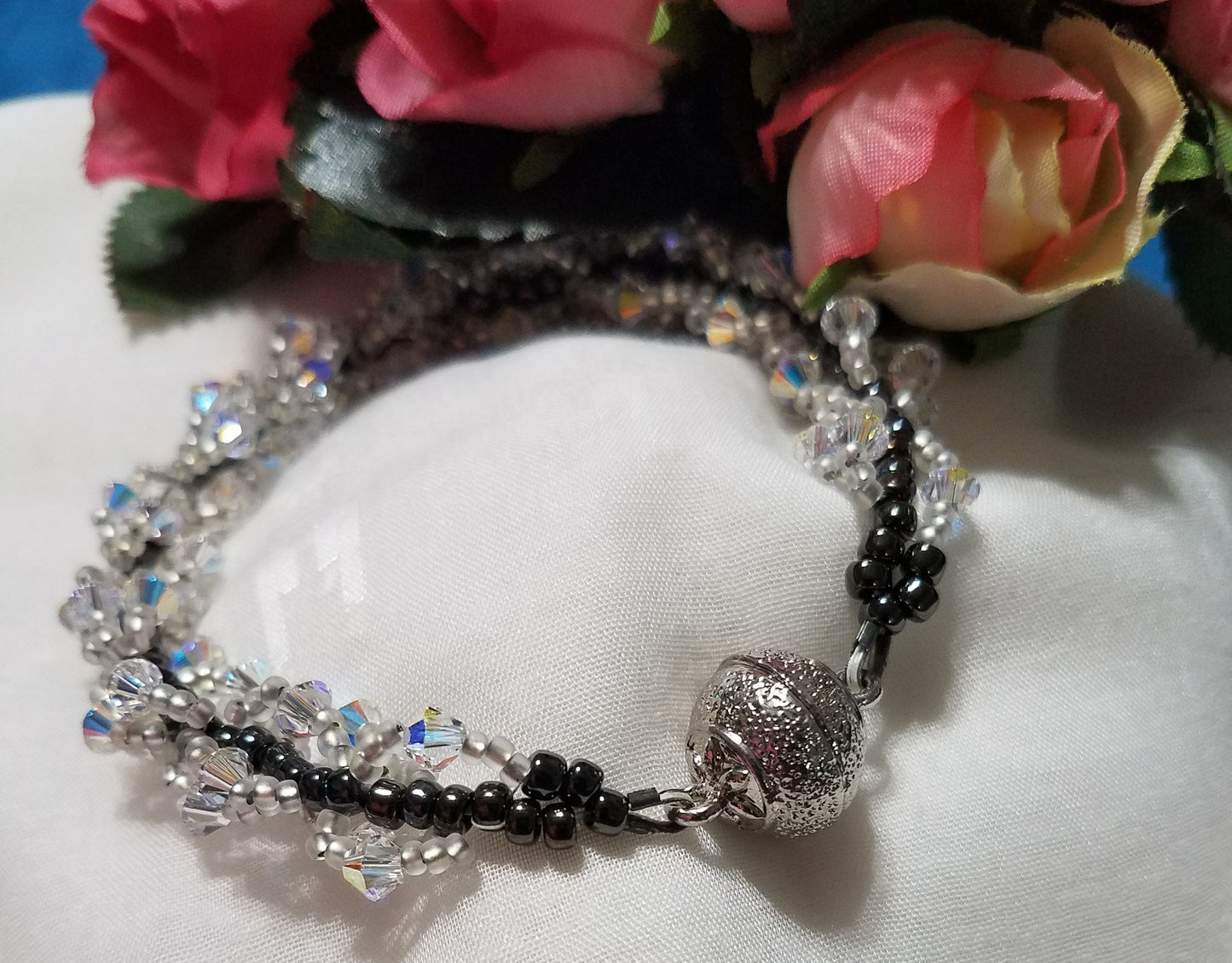 Twisted Spiral Clear Swarovski Bicone Crystal Bracelet
