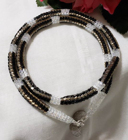 Brown and Clear Snake Herringbone Necklace