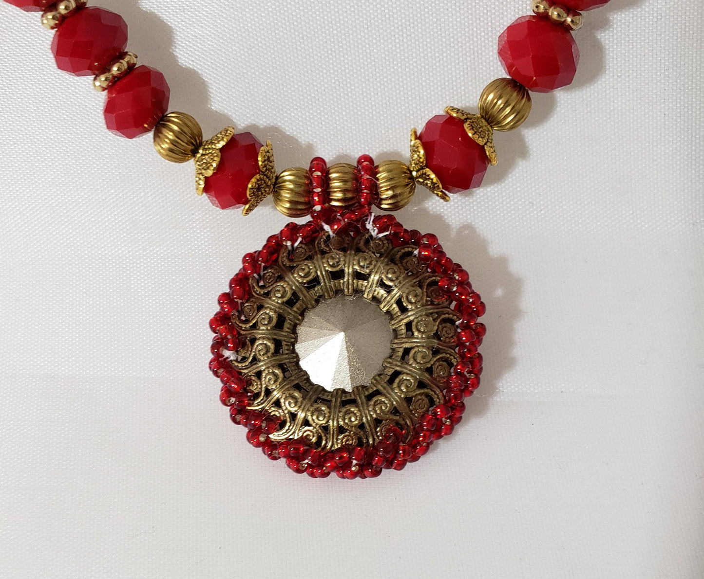 Ruby Red Beaded Necklace with Swarovski Siam Rivoli