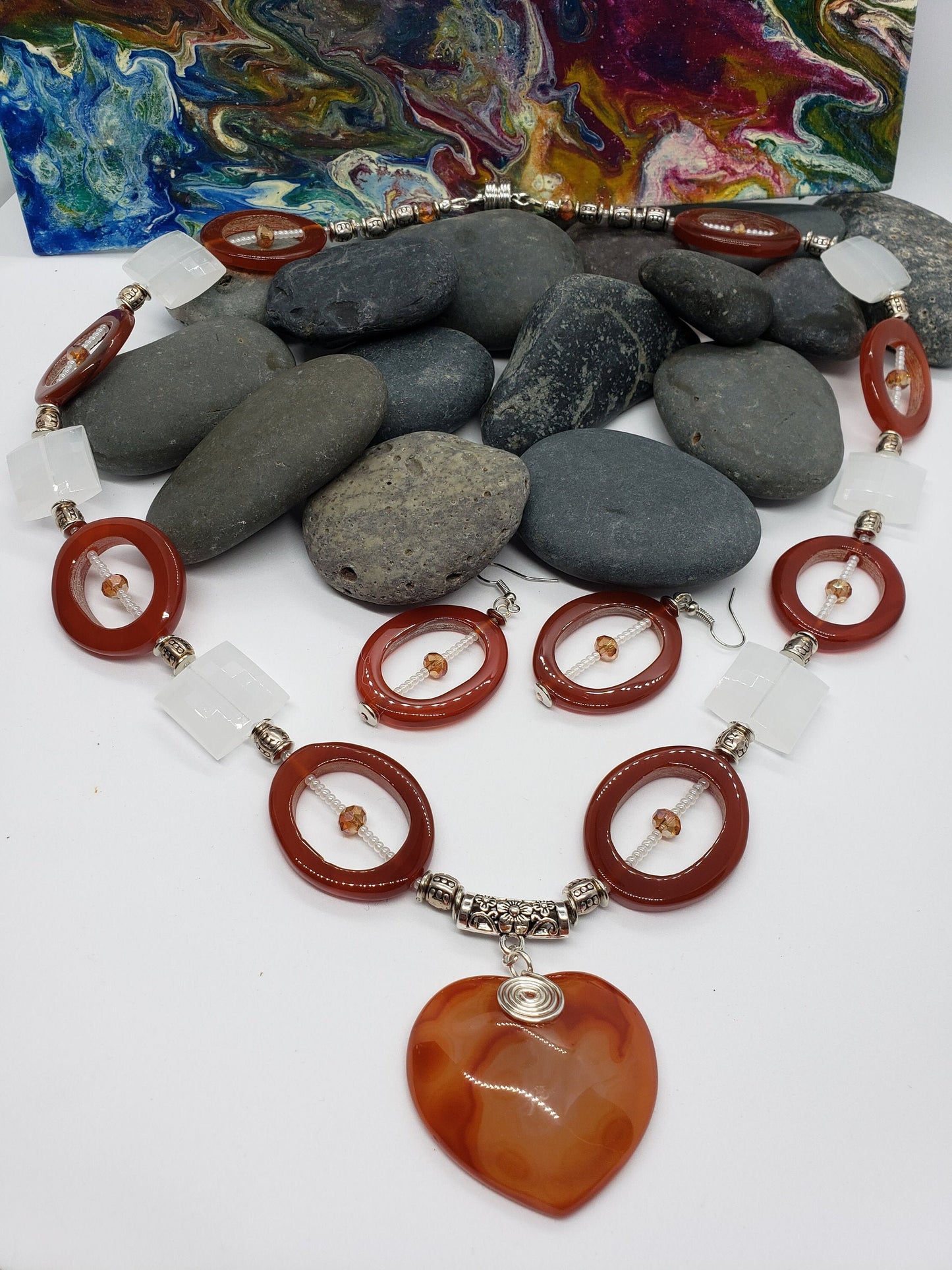 Natural Carnelian Gemstone Necklace and Pendant