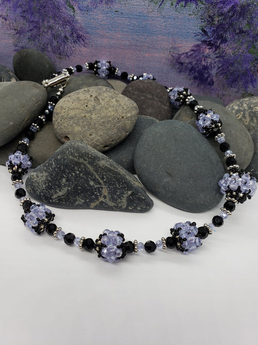 Lilac and Black Beaded Bead Necklace