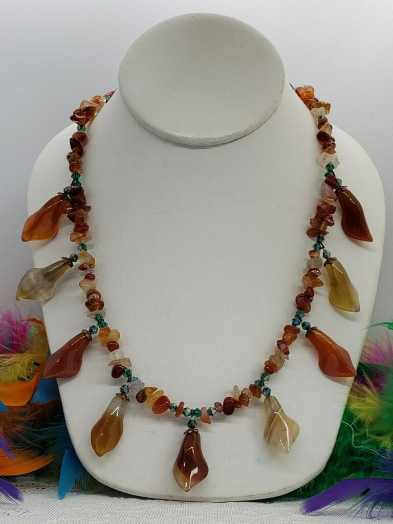 Carnelian Calla Lilly Drop Necklace with Carnelian Chips